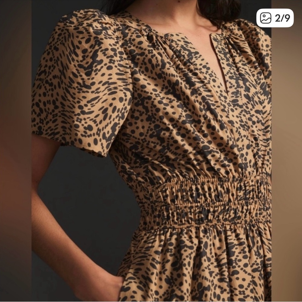 Anthropologie Somerset Animal Print Short Sleeve Mini Dress, Brown & Blk, Sz L - Picture 9 of 16